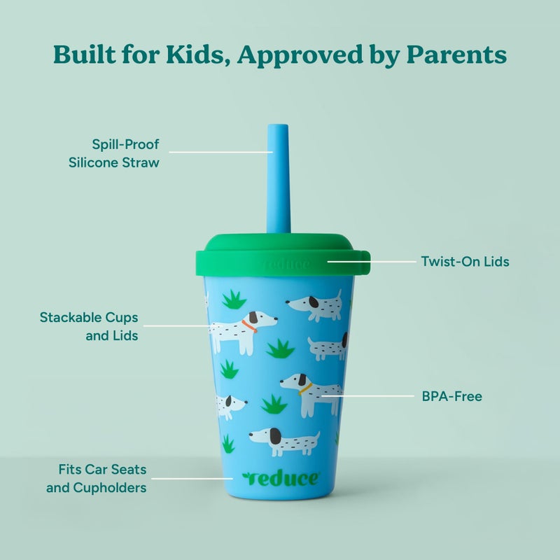 REDUCE GoGo's Kids Portable Tumbler Cups with Lids and Spill-Proof Straws - 5 Pack of Stackable 12 oz Tumblers with Twist-On Lids - Easy Storage, Dishwasher Safe - Scavenger Boy Set - Image 5