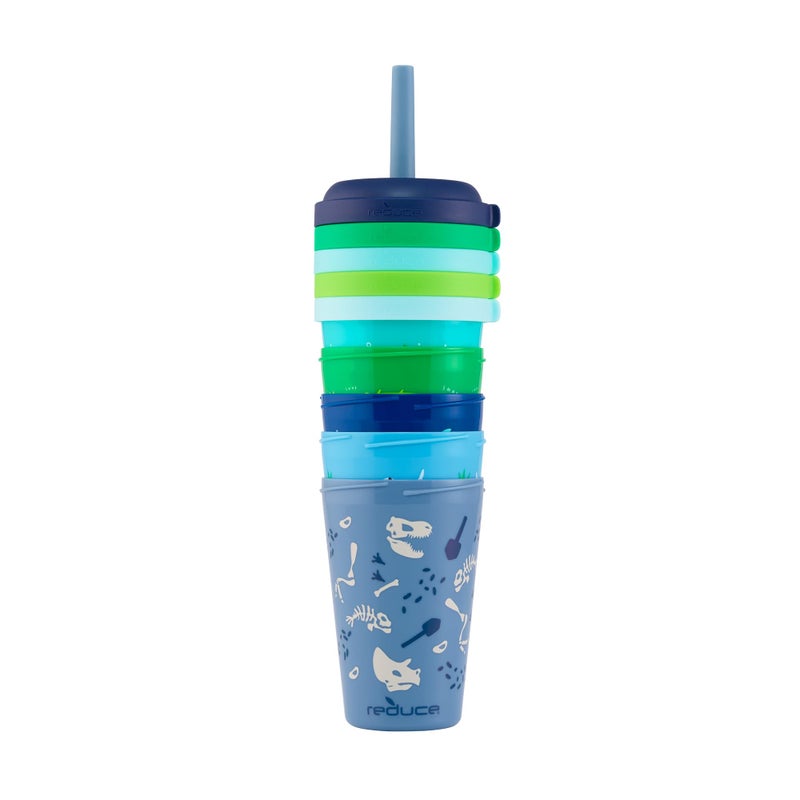 REDUCE GoGo's Kids Portable Tumbler Cups with Lids and Spill-Proof Straws - 5 Pack of Stackable 12 oz Tumblers with Twist-On Lids - Easy Storage, Dishwasher Safe - Scavenger Boy Set - Image 4