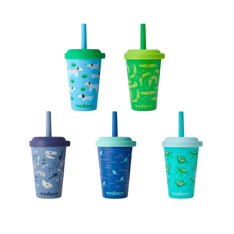 REDUCE GoGo's Kids Portable Tumbler Cups with Lids and Spill-Proof Straws - 5 Pack of Stackable 12 oz Tumblers with Twist-On Lids - Easy Storage, Dishwasher Safe - Scavenger Boy Set - Image 1
