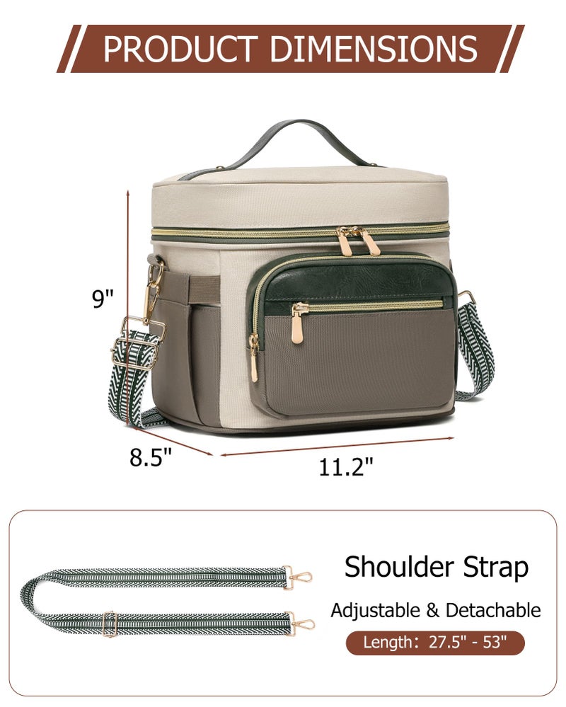 BAVERGE Insulated Lunch Bag for Women, Leakproof Cooler Lunchbox for Adult Work Large Lunch Tote Purse with Adjustable Shoulder Strap Cup Holder for Meal,Green - Image 2