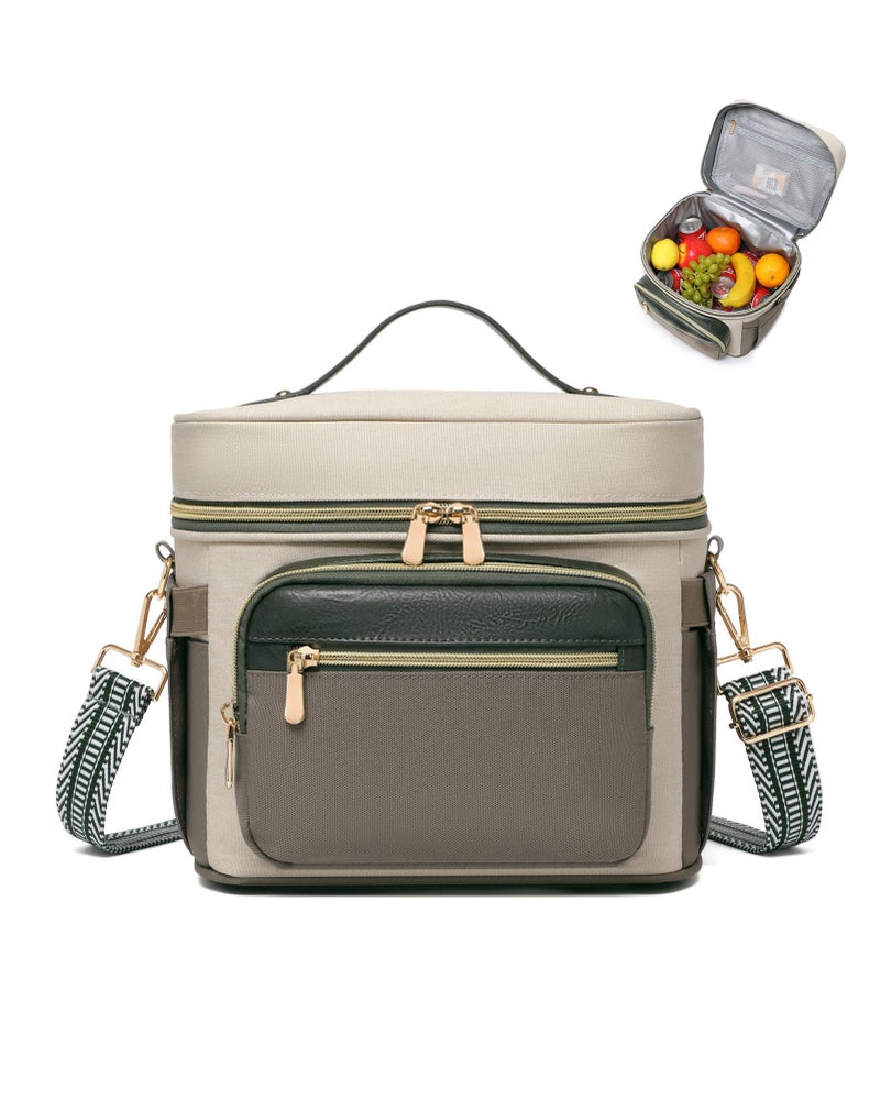 BAVERGE Insulated Lunch Bag for Women, Leakproof Cooler Lunchbox for Adult Work Large Lunch Tote Purse with Adjustable Shoulder Strap Cup Holder for Meal,Green - Image 1