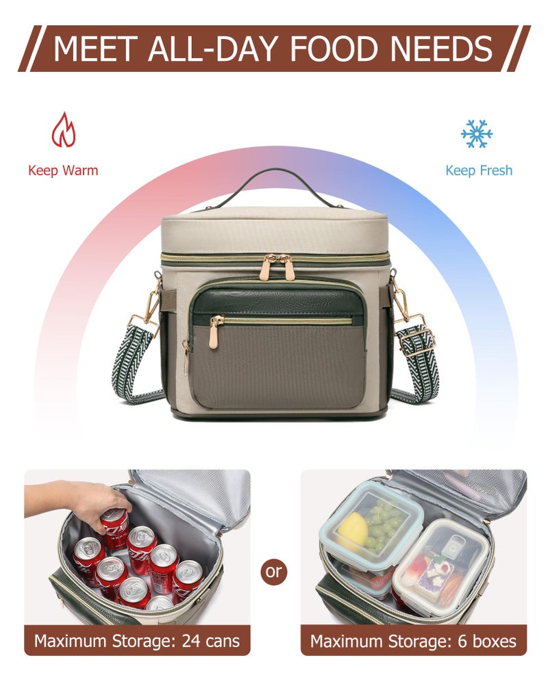 BAVERGE Insulated Lunch Bag for Women, Leakproof Cooler Lunchbox for Adult Work Large Lunch Tote Purse with Adjustable Shoulder Strap Cup Holder for Meal,Green - Image 3