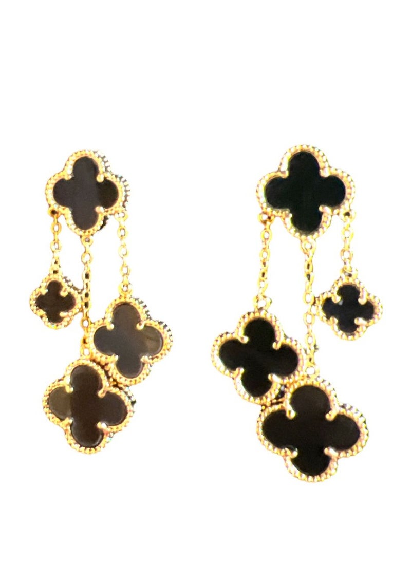 Generic - Classic Van Cleef And Arpels Four Leaf Clover Black Earrings - Image 1
