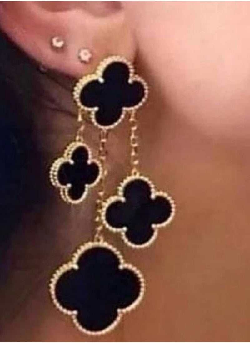 Generic - Classic Van Cleef And Arpels Four Leaf Clover Black Earrings - Image 1