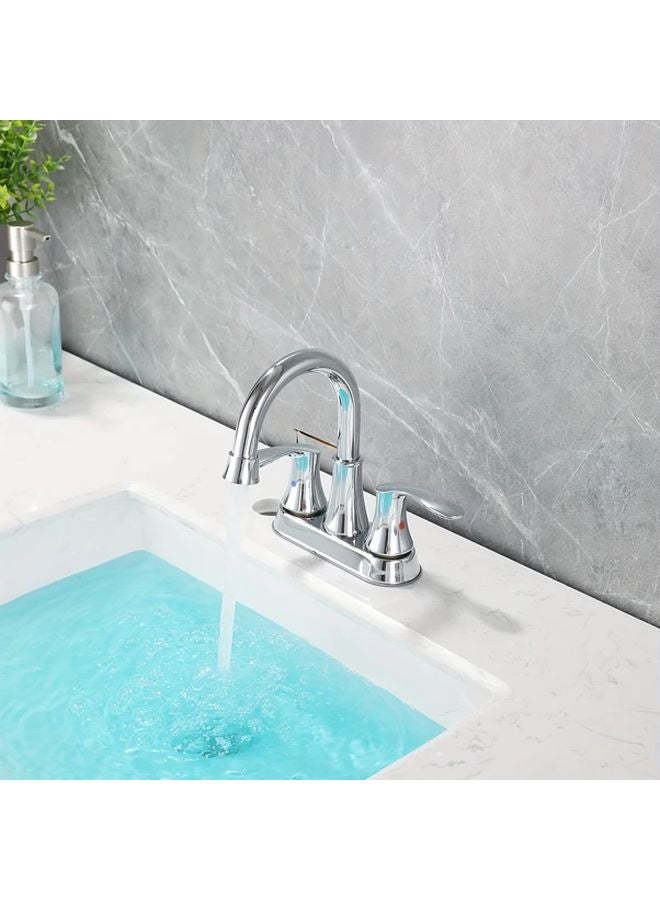 Brushed Nickel 360 Degree Swivel Spout Bathroom Sink Faucet 3 Hole 2 Handle With 24 Inch Hose - Image 4