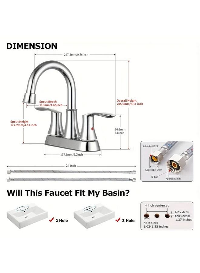Brushed Nickel 360 Degree Swivel Spout Bathroom Sink Faucet 3 Hole 2 Handle With 24 Inch Hose - Image 5