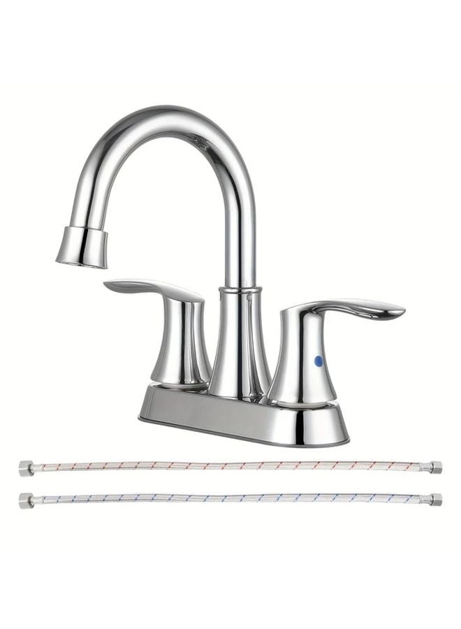 Brushed Nickel 360 Degree Swivel Spout Bathroom Sink Faucet 3 Hole 2 Handle With 24 Inch Hose - Image 2