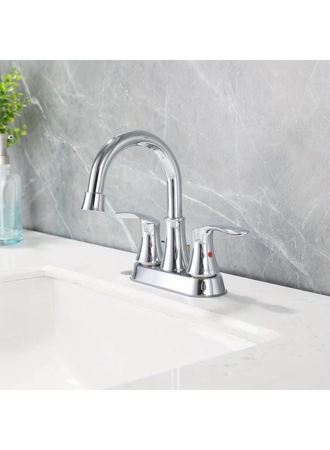 Brushed Nickel 360 Degree Swivel Spout Bathroom Sink Faucet 3 Hole 2 Handle With 24 Inch Hose - Image 3