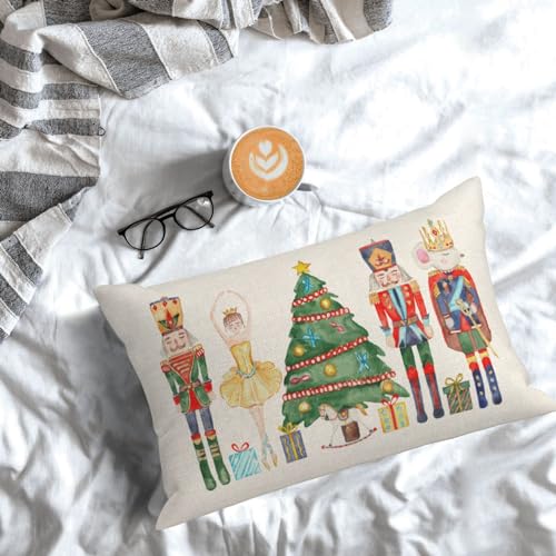 GOLIANDA Christmas Pillow Covers 12x20 Set of 2 Nutcracker Christmas Decor Linen Pillowcase Christmas Decorative Throw Pillows Farmhouse Winter Holiday Decor Outdoor Cushion Covers for Couch Home Deocr - Image 2