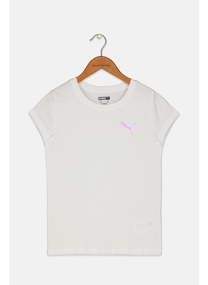 PUMA Kid Girls Round Neck Short Sleeve Brand Logo T-shirt, White  - Image 1