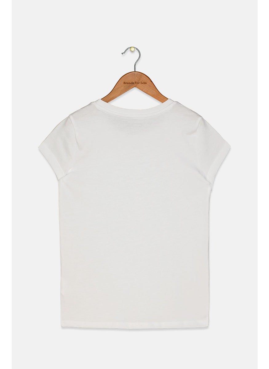 PUMA Kid Girls Round Neck Short Sleeve Brand Logo T-shirt, White  - Image 2
