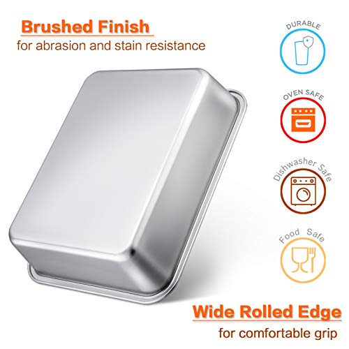 E-far Small Lasagna Pan, 10.6x8.3x3.2 Inches Deep Rectangular Baking Roasting Pans, Stainless Steel Roaster Baking Dish, Non-Toxic & Heavy Duty, Dishwasher Safe - Image 3