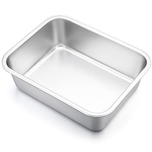 E-far Small Lasagna Pan, 10.6x8.3x3.2 Inches Deep Rectangular Baking Roasting Pans, Stainless Steel Roaster Baking Dish, Non-Toxic & Heavy Duty, Dishwasher Safe - Image 1