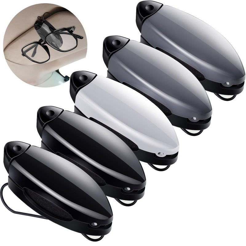 Frienda 5 Pieces Auto Car Vehicle Sun Visor Clip Holder Sunglasses Holder for Eyeglasses Mount Ticket Card Clip Glasses Holder for Car AccessoriesBlack Gray  Silver
