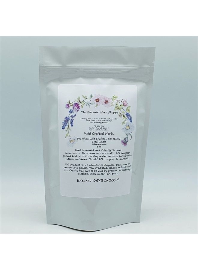 White Label Premium Herbs and Spices Wildcrafted Raw Milk Thistle Seed Whole 8oz Silybum Marianum Non GMO Non Irradiated The Bloomin Herb Shoppe - Image 1