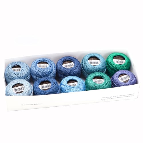 AMOHilos Size 8 Double Mercerized Egyptian Long Staple Cotton Pearl Thread Ball 5 Grams Rainbow Color Embroidery Thread 10 Colors per Box for Crochet Hardanger Cross Stitch Hand Embroidery Set Y - Image 1