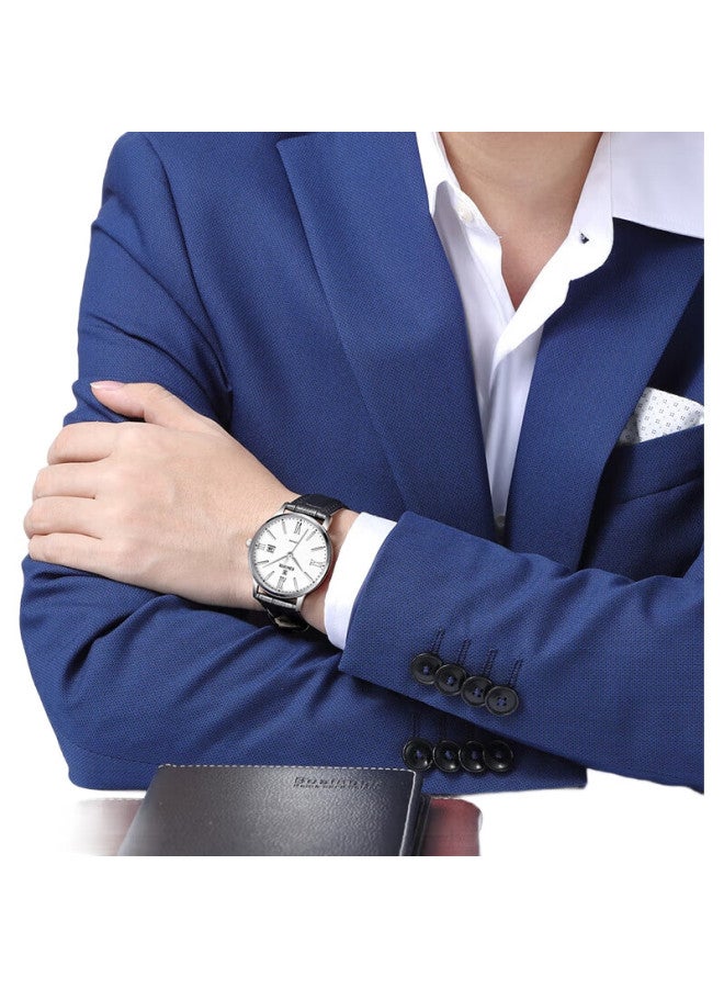 EBOHR Men'S Watch, Master Series White Leather Strap Quartz Student Watch, Holiday Gift For Men, 36070138 - Image 3