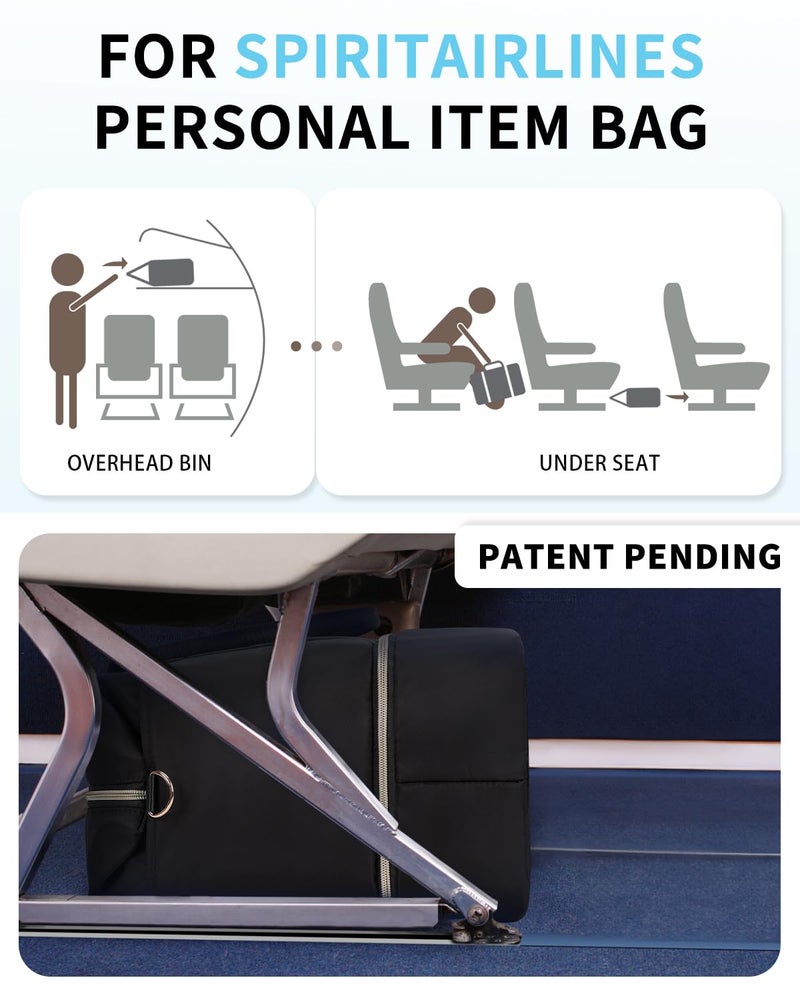 WANDF For Spirit Airlines Personal Item Bag 18x14x8 Underseat with Wet Pocket & Shoe Compartment & Tsa Approved Toiletry Bag Travel Duffle Carry On Overnight Weekender Tote(Black) - Image 2