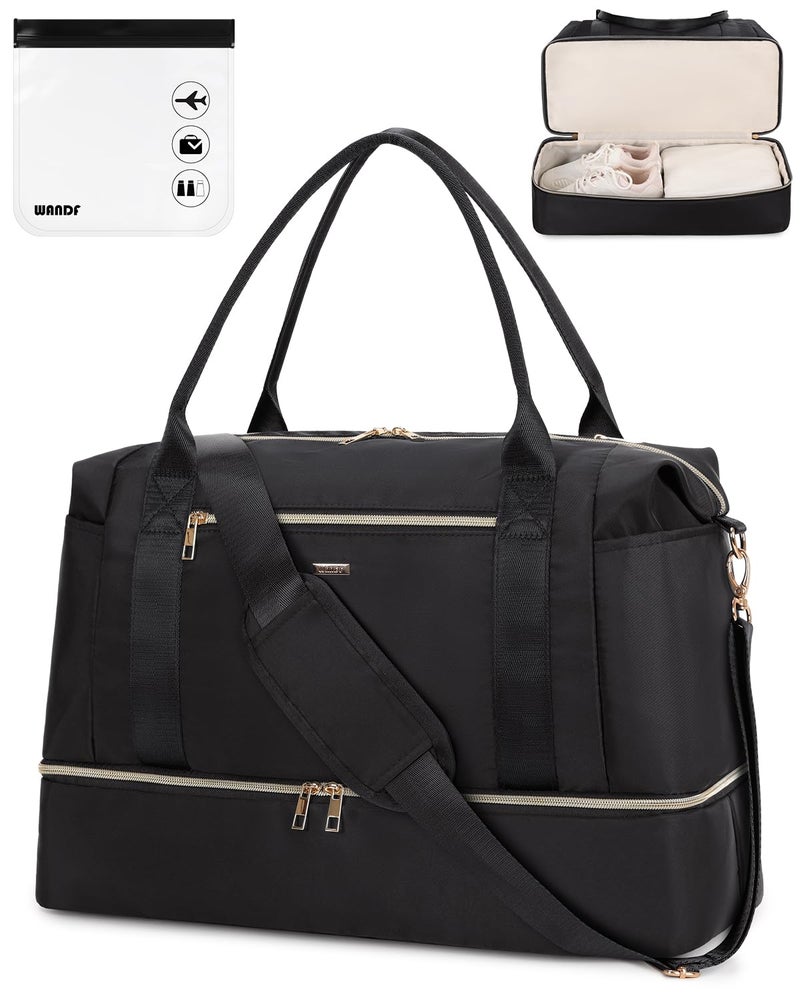 WANDF For Spirit Airlines Personal Item Bag 18x14x8 Underseat with Wet Pocket & Shoe Compartment & Tsa Approved Toiletry Bag Travel Duffle Carry On Overnight Weekender Tote(Black) - Image 1