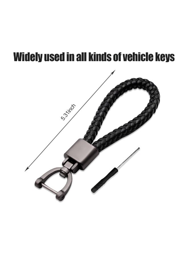 General leather car keychain, car keychain, keychain with 360 degree rotatable anti loss D-ring and screwdriver, multifunctional leather keychain for both men and women, car accessories - Image 2