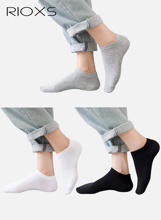 ريوكس ٦ أزواج من الجوارب الرياضية للكاحل، جوارب رياضية شبكية مسامية للرجال، جوارب ناعمة ماصة للرطوبة، منخفضة القطع، مناسبة للجري الرياضي والسفر، ألوانها أسود + رمادي + أبيض. - Image 1