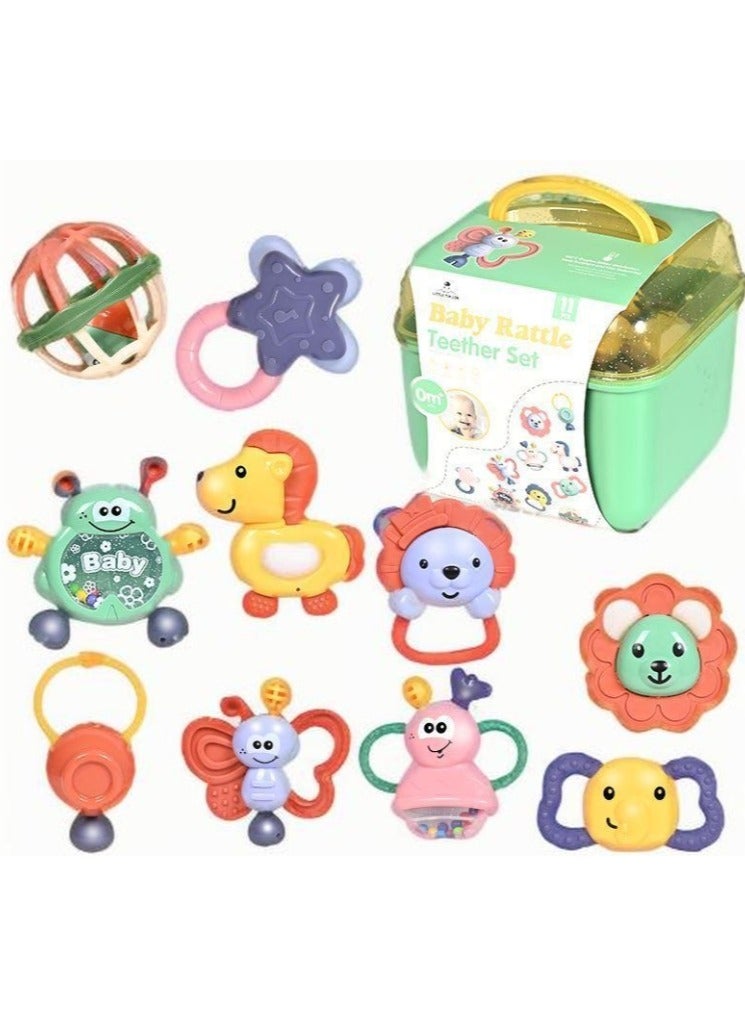 Teether Set Baby Toy, 11PCS Baby Rattles & Teether Set with Storage Box, BPA Free Soft Silicone Teething Toys for Newborns, Safe &Gentle for Babies, Ideal Baby Rattle Teether Set, 3-12 Months - Image 1