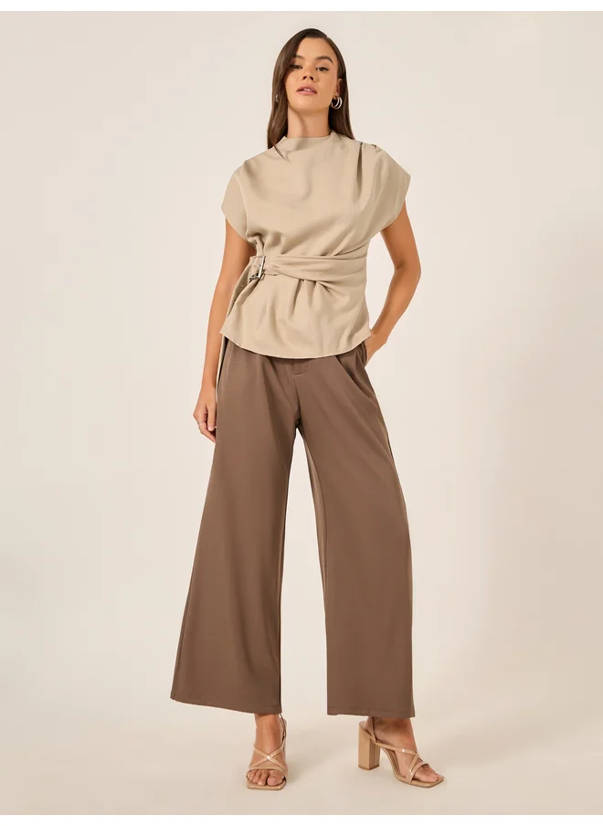 ستايلي Styli High Neck Sleeveless Top with Belt Detail