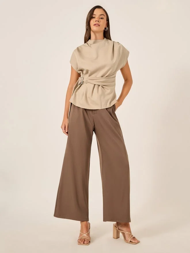 Styli Styli High Neck Sleeveless Top With Belt Detail