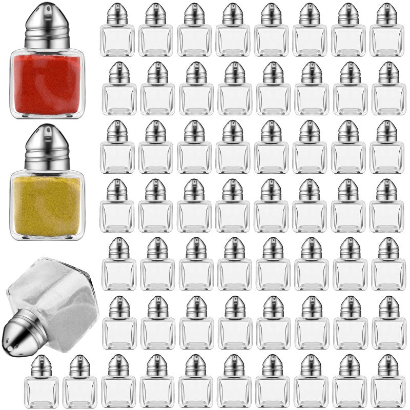 Mimorou Mimorou 100 Pack Mini Salt and Pepper Shakers Bulk 05 Oz Small Cube Glass Spice Shaker Container with Stainless Steel Lid for Kitchen Restaurant Travel Home Camp Party Supplies 
