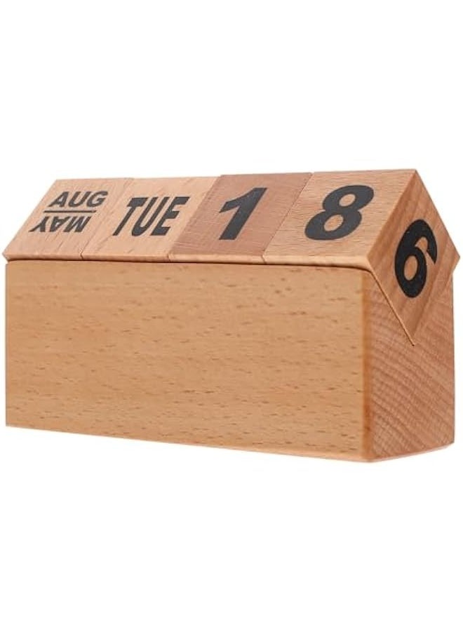 Generic Building Block Daily Calendar Creative Wooden Perpetual Calendar, Vintage Wood Flip Calendar Esthetic Desk Decor for Home, Office Small Desk Blocks Calendar  - Image 1