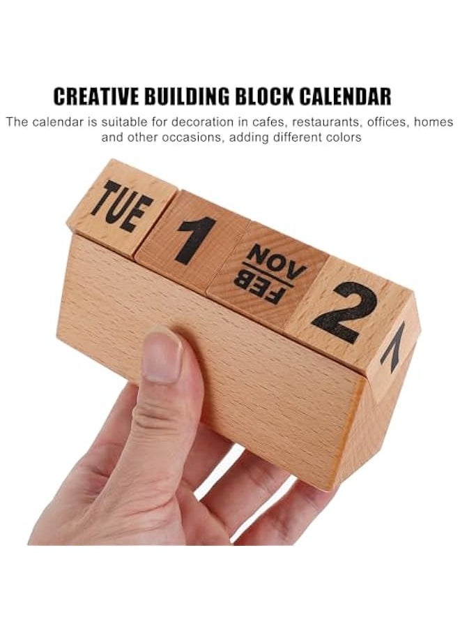 Generic Building Block Daily Calendar Creative Wooden Perpetual Calendar, Vintage Wood Flip Calendar Esthetic Desk Decor for Home, Office Small Desk Blocks Calendar  - Image 2