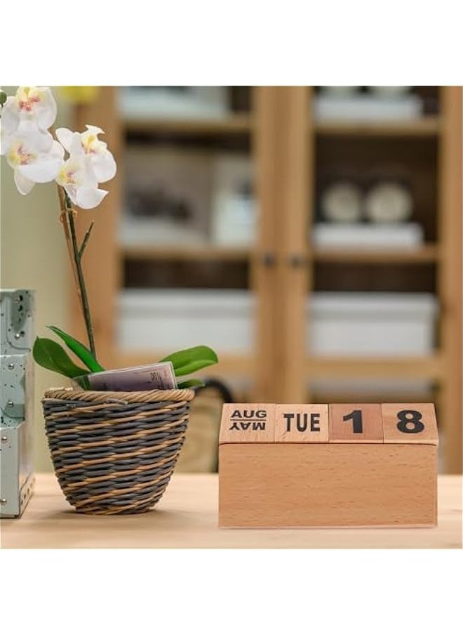 Generic Building Block Daily Calendar Creative Wooden Perpetual Calendar, Vintage Wood Flip Calendar Esthetic Desk Decor for Home, Office Small Desk Blocks Calendar  - Image 4