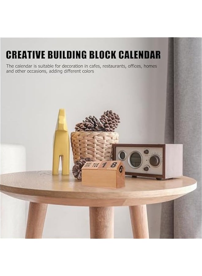 Generic Building Block Daily Calendar Creative Wooden Perpetual Calendar, Vintage Wood Flip Calendar Esthetic Desk Decor for Home, Office Small Desk Blocks Calendar  - Image 5