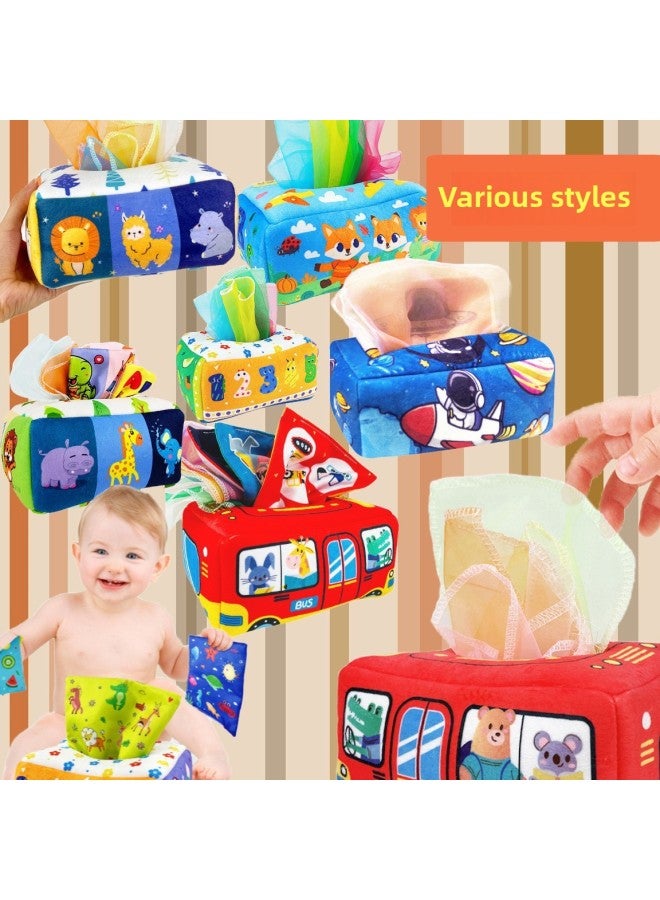 0-3 Years Old Baby Early Education Cloth Book Cartoon Geometric Figure Cloth Ball Cotton Ball Toy-Color:Fabric Tissue Box-car Style (3-ring Paper Scarves + 8-edged Silk Scarves)  - Image 3