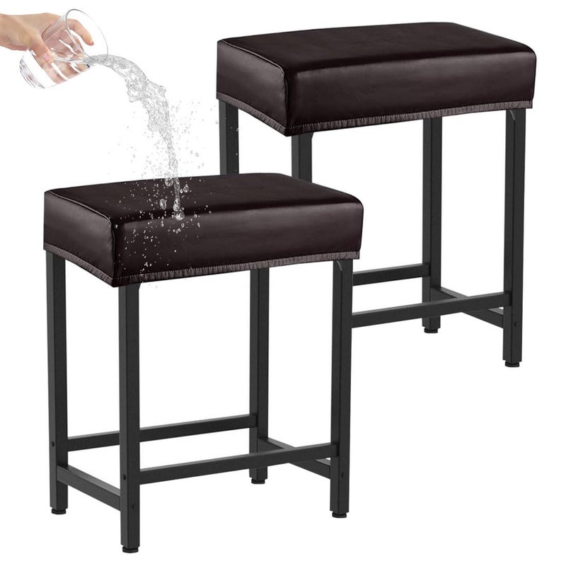 Levoberg Bar Stool Cover Rectangle Waterproof PU Counter Height Barstool Slipcovers Rectangular Vanity Stool Cover Kitchen Counter Saddle Seat Cover for Wooden Metal Bench Set of 2 Coffee
