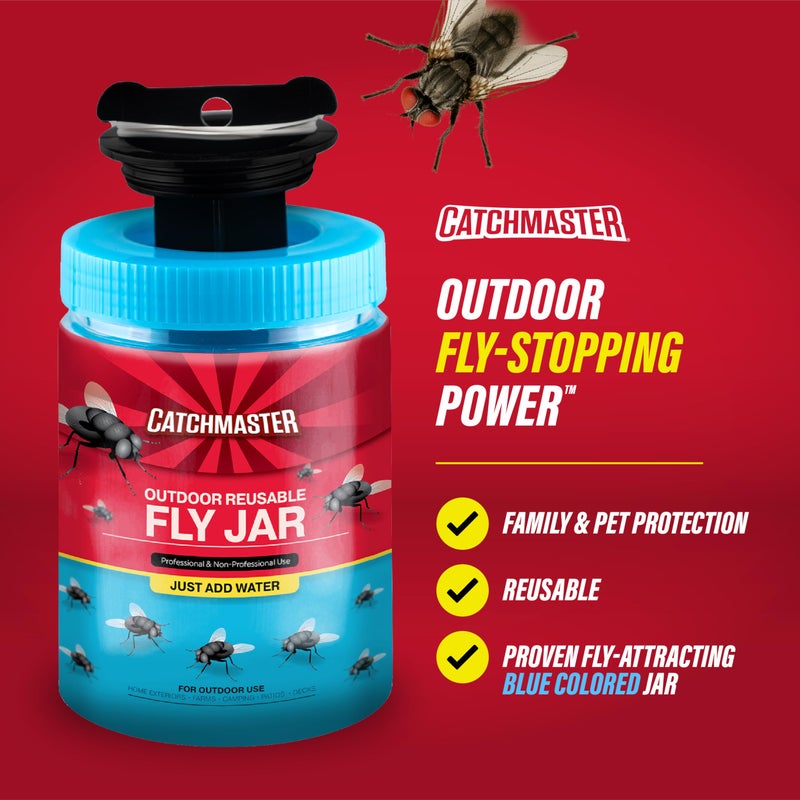 Catchmaster Fly Traps Outdoor 2-Pack with Airlock Lid for No-Mess Disposal, Pesticide-Free Hanging Fly Jars, Reusable Bug Catchers for Yard, Patio & Trash, Sets Up in Seconds - Image 5