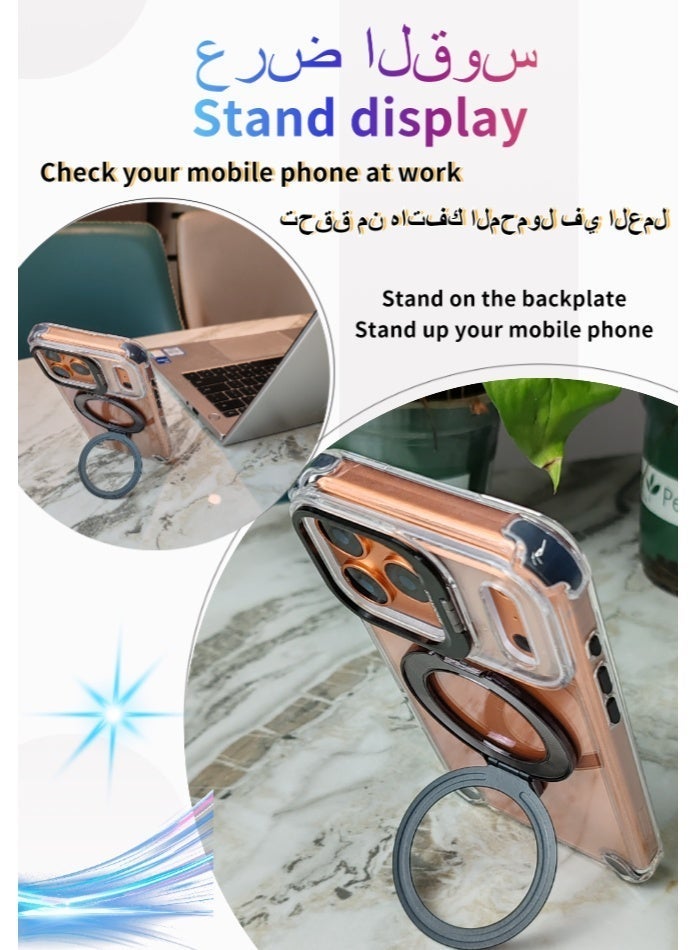 Case Compatible with Apple iPhone 17Pro Max, Dual Stands (Lens Stand and Back Plate Stand), Supports Magnetic Attraction and Wireless Charging, Transparent Back Panel, Fingerprint-Resistant, Non-Yellowing, Black Stands - Image 2