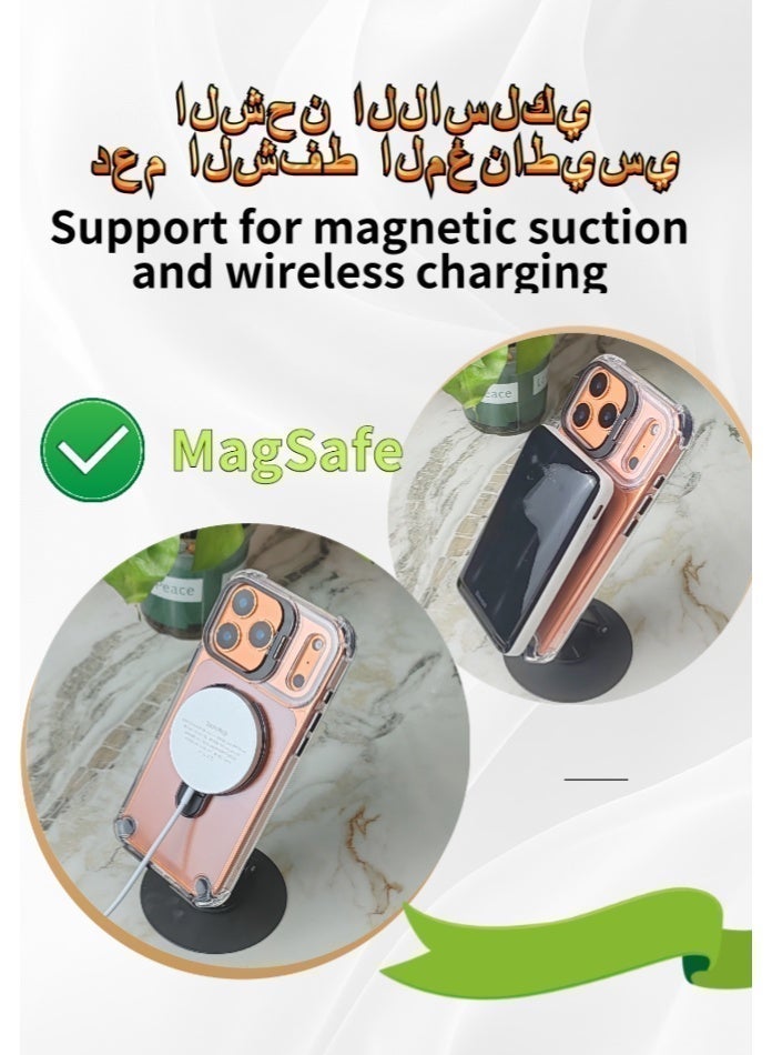 غطاء iPhone 17 Pro Max شفاف مقاوم للاصفرار - مواصفات عسكرية - متوافق مع MagSafe - مع حامل معدني وأنيق للمكالمات المرئية المكتبية (أسود) - Image 4