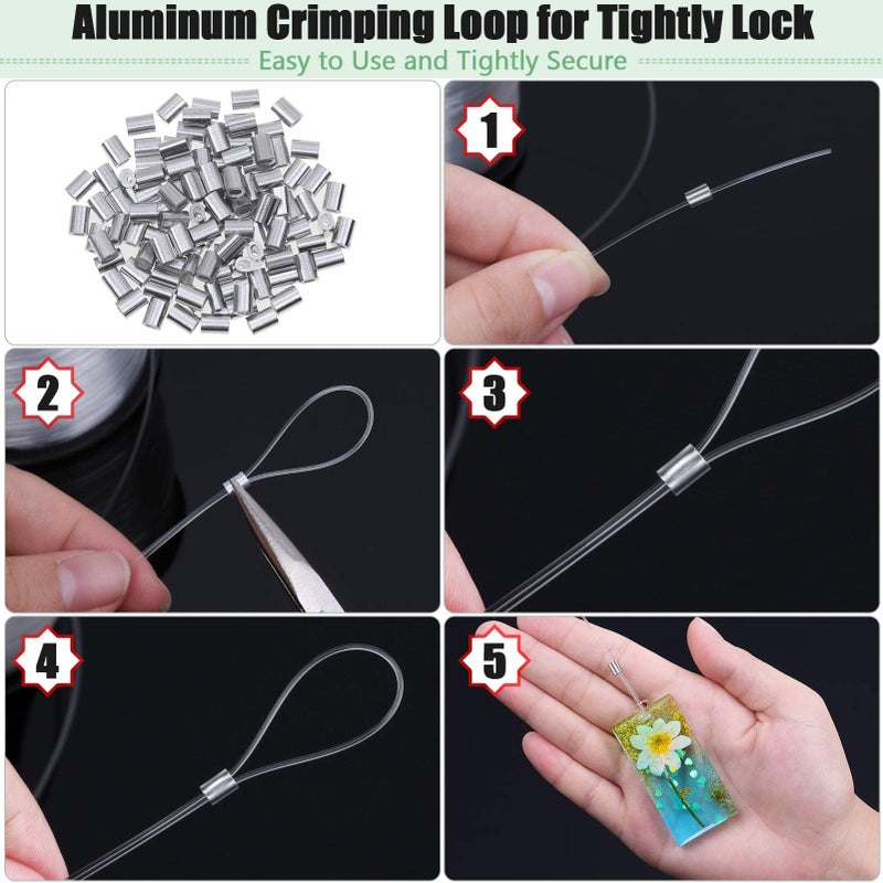 Acejoz Hanging Wire Clear, Acejoz Thick Fishing Line Nylon String Picture Frame Wire with 100Pcs Crimps Sleeves 70lb Invisible Line for Balloon Garland Picture Hanging Decoration and Crafts (656 Feet) - Image 5