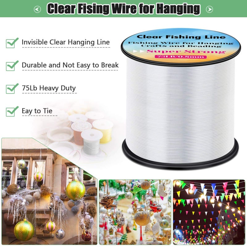 Acejoz Hanging Wire Clear, Acejoz Thick Fishing Line Nylon String Picture Frame Wire with 100Pcs Crimps Sleeves 70lb Invisible Line for Balloon Garland Picture Hanging Decoration and Crafts (656 Feet) - Image 2