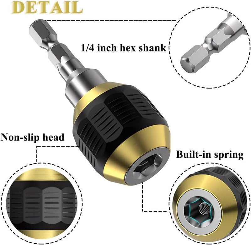 Bennort Self-Locking Drill Bit Holder Quick Release 1/4in Hex Shank Universal Drill Chuck Adapter, Screwdriver Drill Bit Extension Adapter for Handheld Drivers or Power Drill Tool [60mm Length] - Image 2