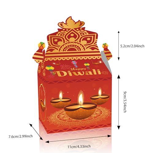 Apol 12 Pcs Happy Diwali Treat Box Indian Sweets Gift Box Gable Boxes Diwali Deepavali Party Favors Candy Goodie Box Snack Packaging Box for Indian Lights Festival Diwali Party Decorations Supplies - Image 2