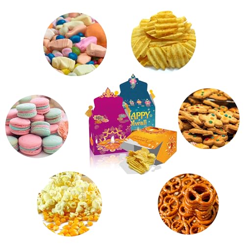 Apol 12 Pcs Happy Diwali Treat Box Indian Sweets Gift Box Gable Boxes Diwali Deepavali Party Favors Candy Goodie Box Snack Packaging Box for Indian Lights Festival Diwali Party Decorations Supplies - Image 5