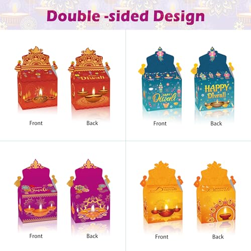 Apol 12 Pcs Happy Diwali Treat Box Indian Sweets Gift Box Gable Boxes Diwali Deepavali Party Favors Candy Goodie Box Snack Packaging Box for Indian Lights Festival Diwali Party Decorations Supplies - Image 3