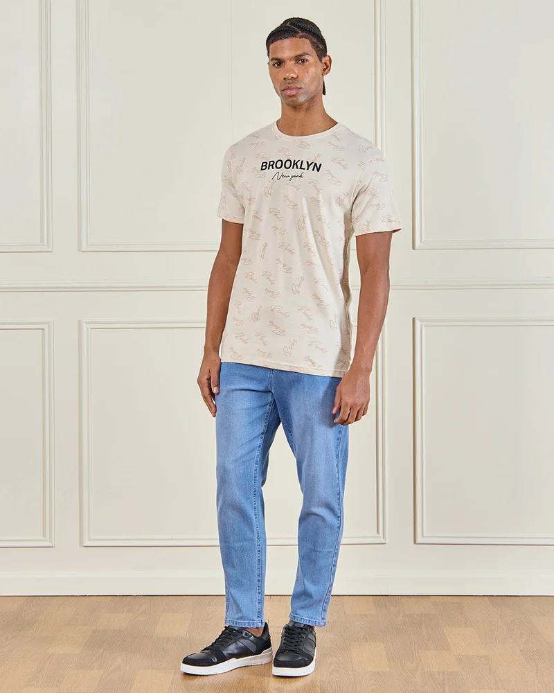 Redtag Men Beige Printed T-Shirt