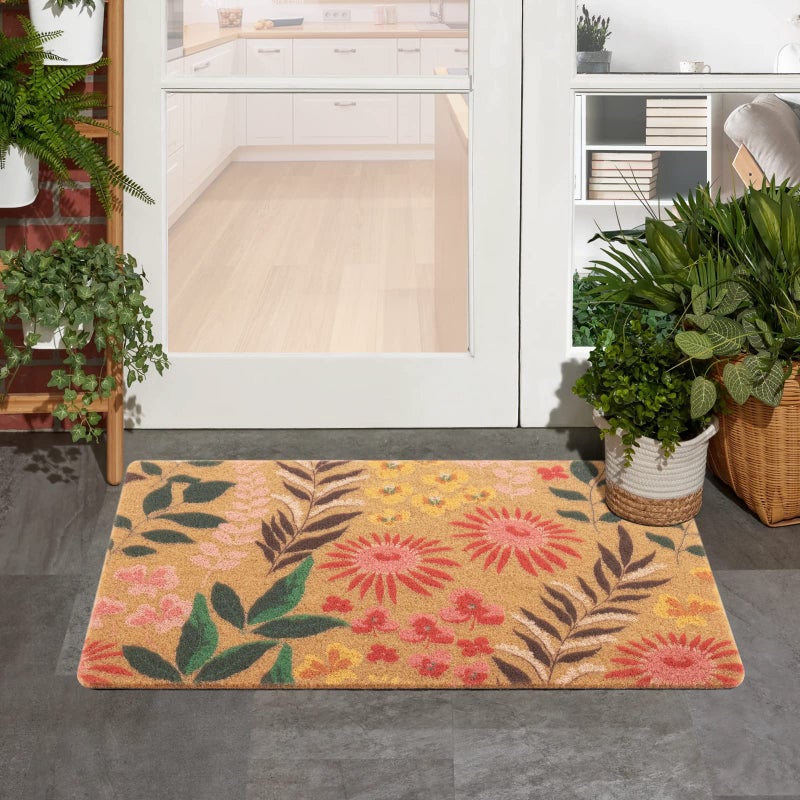 Carvapet Artificial Coir Doormat with Non-Slip Backing for Indoor and Outdoor 17 x 30 inch Front Door Welcome Mat Spring Summer Seasonal Doormat, Blossom - Image 4