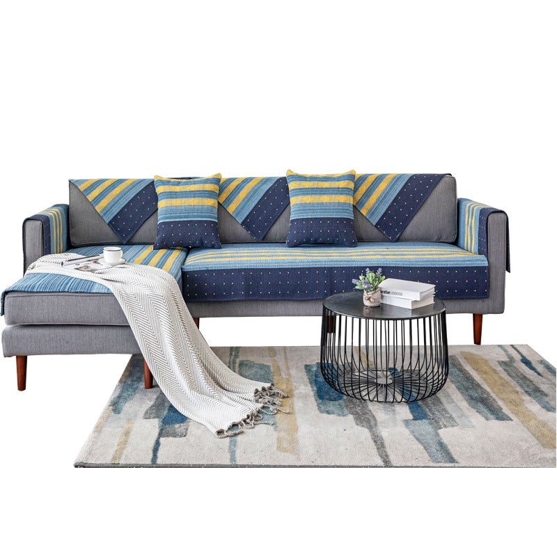 Non-Slip Sofa Cushion For All Seasons, Nordic Simple Cotton, Linen And Linen Cover Cloth, Coarse Cloth Seat Cushion Cover, Full Set - Image 5