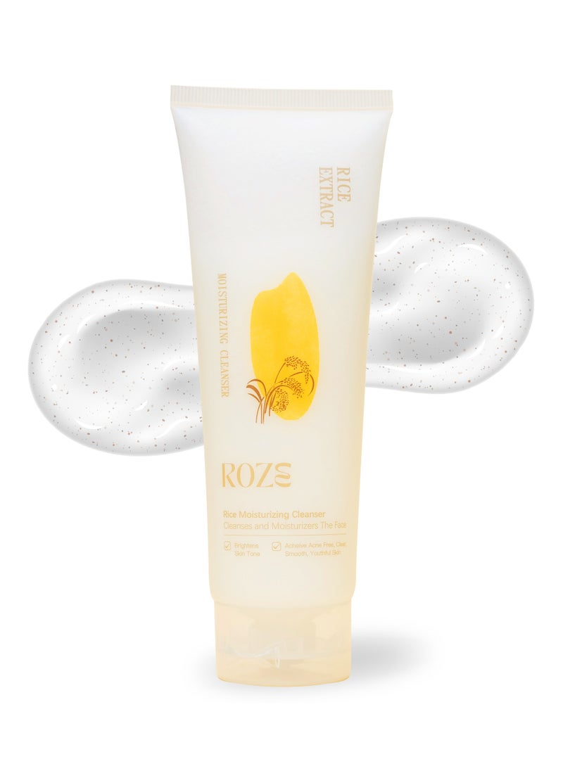 ROZE Roze Rice Moisturizing Cleanser – Rice, Aloe Vera & Goji Berries | Removes Makeup, Fights Acne, Boosts Collagen & 10X Glow for Clear, radiant Skin 120ml  - Image 1