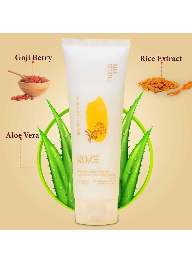 ROZE Roze Rice Moisturizing Cleanser – Rice, Aloe Vera & Goji Berries | Removes Makeup, Fights Acne, Boosts Collagen & 10X Glow for Clear, radiant Skin 120ml  - Image 2