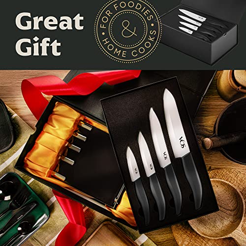 Vos Ceramic Knife Set with Block, Ceramic Knives Set For Kitchen, Ultra Sharp Kitchen Knife Set with Covers, 3" 4" 5" 6" Chef Knife, Utility, Paring & Versatile, Lightweight, Dishwasher safe (Black) - Image 5